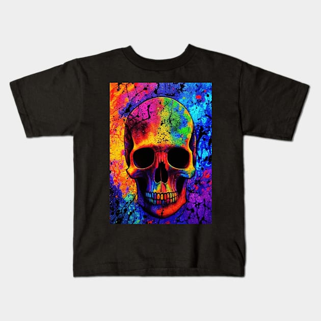 Trippy Rainbow Skull Kids T-Shirt by Trip Tank